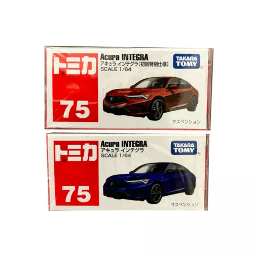 Tomica 1/64 Acura Integra diecast car box, red and blue