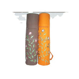 Yoga mat tote bag set, brown and orange with floral print and carrying strap