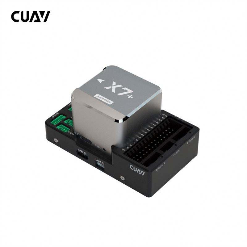 CUAV flight controller module with gray casing and multi-pin connectors