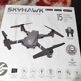Foldable GPS video drone with four propellers, dark gray body and arms