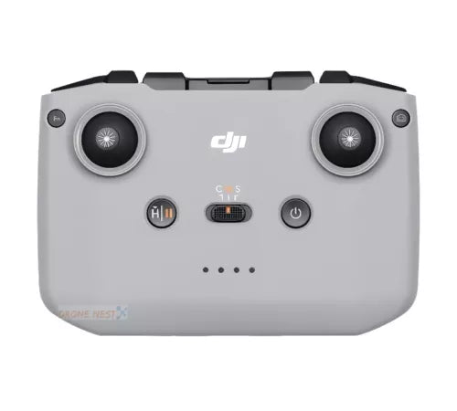 DJI gray remote controller with dual thumbsticks, screen ports, and power button