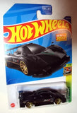 Black diecast toy car with gold wheels in Hot Wheels blister package