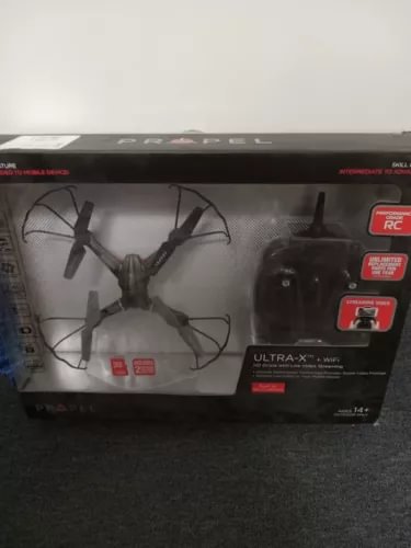 Propel Ultra-X drone in retail box with four propellers illustration