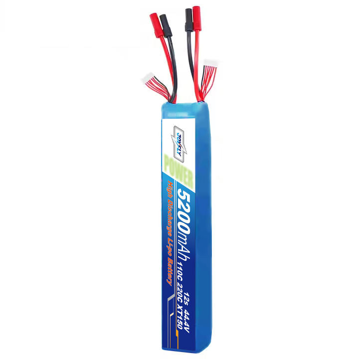 44.4V 5200mAh 12S LiPo drone battery with red/black power leads and balance connector