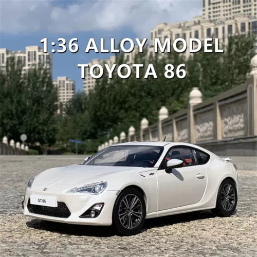 1:36 alloy diecast Toyota 86 sports car model, white with black wheels