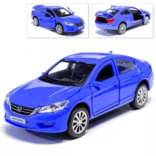 Blue Honda Accord 1/36 diecast car, front 3/4 with alloy wheels