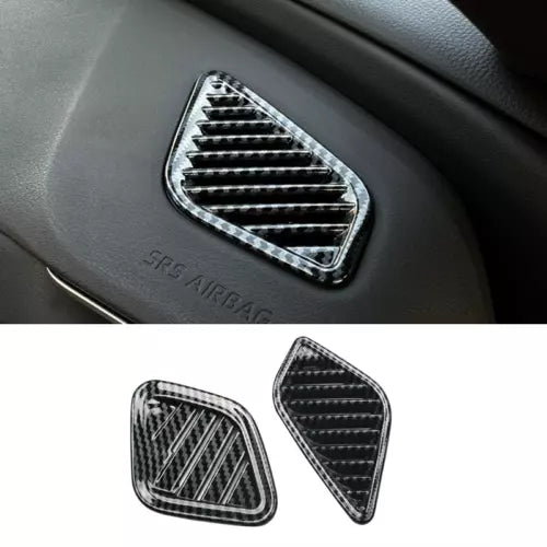 Triangular car vent covers with chrome mesh pattern, two-piece