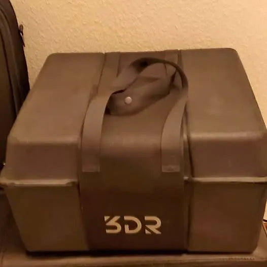 3DR drone shipping box with carry handle and 3DR logo