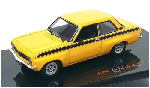 Ixo 1/43 diecast car model, yellow 1973 Opel Ascona A with black trim