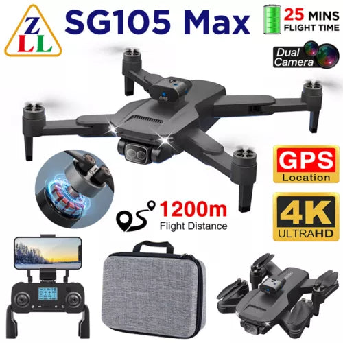 Grey folding quadcopter drone with camera and four propellers