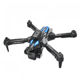 Mini quadcopter drone with camera, blue LED lights, four propellers