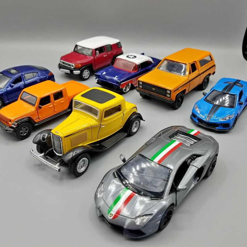 Diecast car set with multiple colorful classic cars