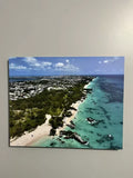 Canvas wall art with aerial view of turquoise ocean, sandy beach, and coastal greenery