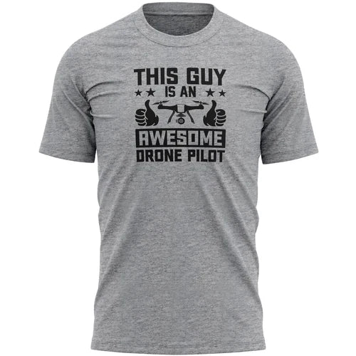 Men's heather gray T-shirt with Awesome Drone Pilot front graphic