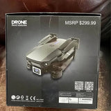 Boxed obstacle-avoidance drone showing a white quadcopter with camera
