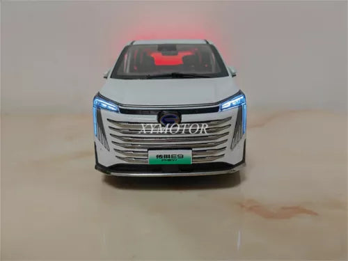 White diecast model car with front grille and LED headlights