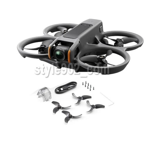 DJI Avata 2 drone with FPV camera, four propellers, plus small accessory parts