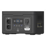 Portable power station control panel with outlets, display, and 1200W label
