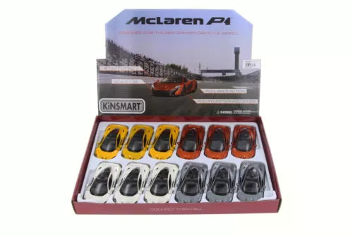Box of 12 1:36 scale diecast cars, with red and gray models in display tray