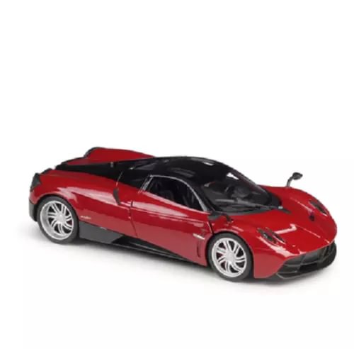 Red diecast sports car model with white-spoke wheels, low roadster body