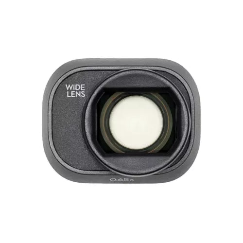 Drone wide-angle lens module, black, 'WIDE LENS' label, 0.65x