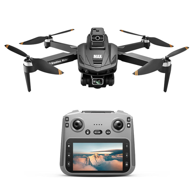 Brushless GPS FPV drone with dual cameras and controller with screen, gray