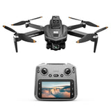 Brushless GPS FPV drone with dual cameras and controller with screen, gray