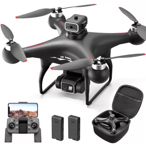 Foldable quadcopter drone with HD camera, remote controller, two batteries and carrying case