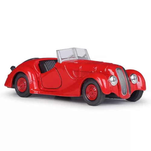 1:36 1939 BMW 328 diecast pull-back toy car, red convertible with open top