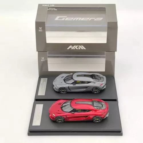 Diecast supercar model set: red and silver cars with display box
