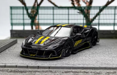 Black Mansory F8XX racing sports diecast resin car with yellow stripe details