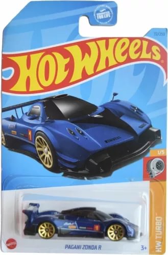 Hot Wheels diecast Pagani Zonda R car, blue with black hood and accents