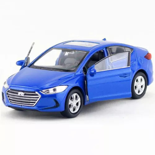 Blue Hyundai Elantra 1:36 diecast model car toy, front three-quarter view