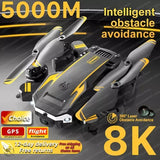 8K obstacle-avoidance aerial drone with foldable dual propellers and landing feet