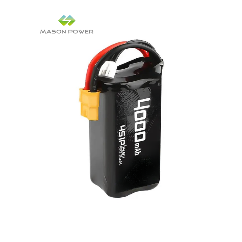 Black LiPo battery pack with red balance lead and orange connector