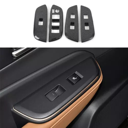 Set of dark textured interior trim panels with switch cutouts