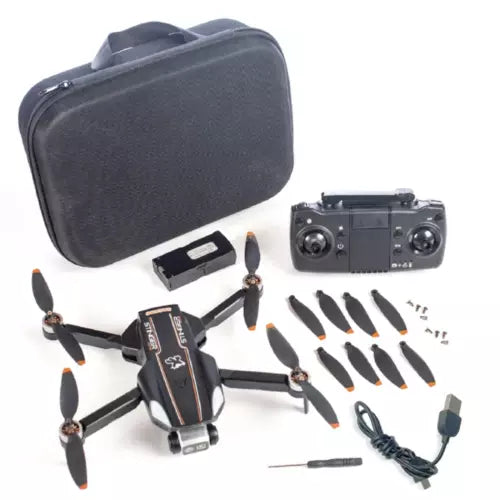 FPV drone kit with GPS drone, camera, controller, spare propellers, carrying case