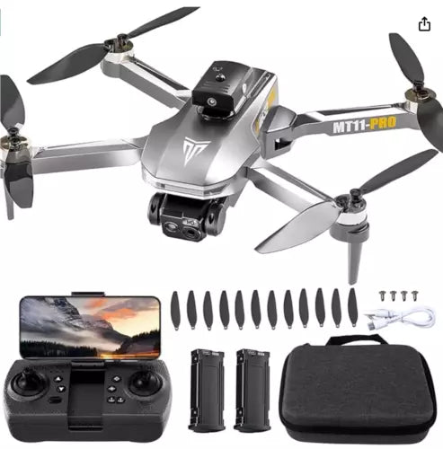 Foldable quadcopter drone with camera, remote controller, accessory kit