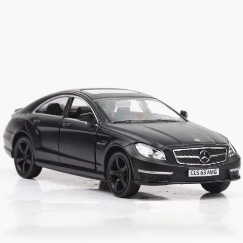 Matte black CLS 63 AMG 1:36 diecast model car with pull-back action