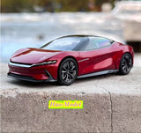 Red diecast concept car model with black wheels and front grille, Hao-Model logo