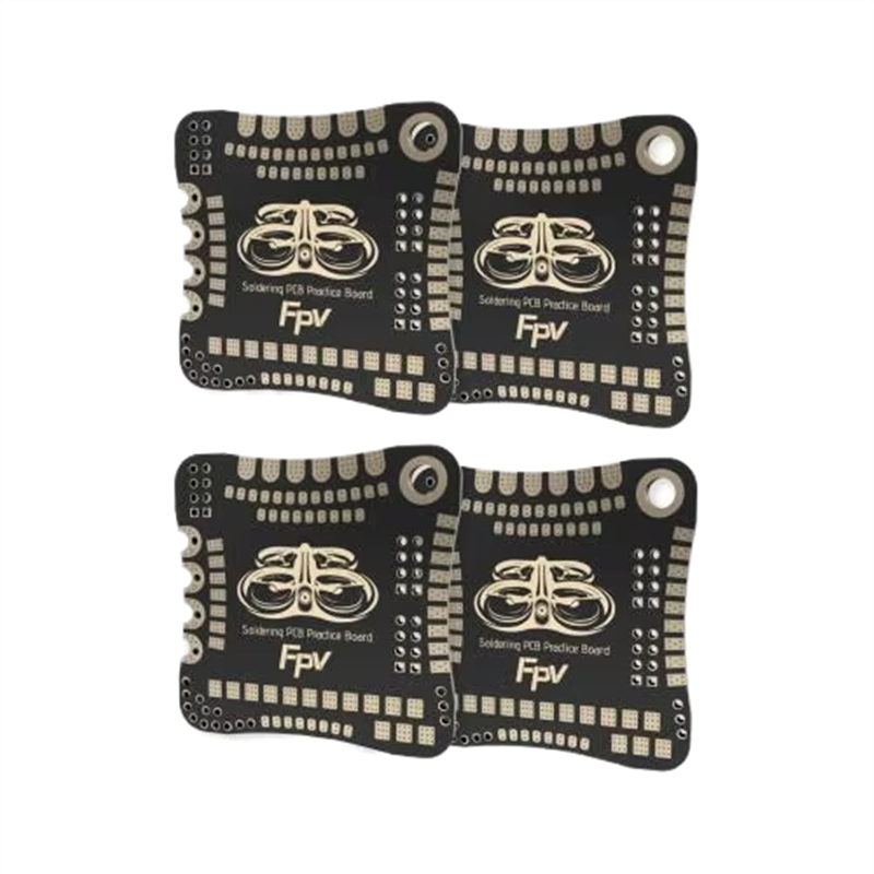 Two black FPV circuit boards with gold traces and mounting holes