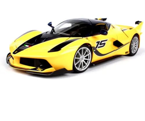 Ferrari FXX K die-cast sports car model, yellow with black accents and #15 decal