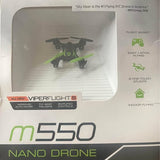 Nano quadcopter drone with green arms and black body, m550 model