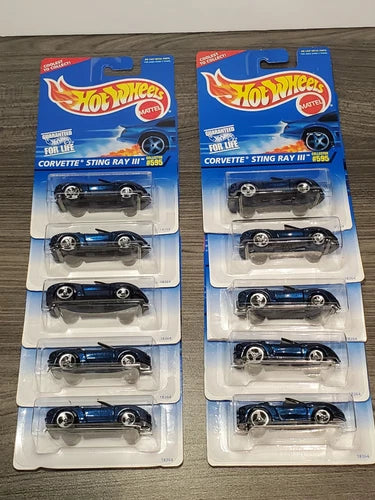 Hot Wheels Corvette Sting Ray III diecast cars lot, blue, in blister packs