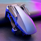 Blue and gray quadcopter drone with front camera and four propellers