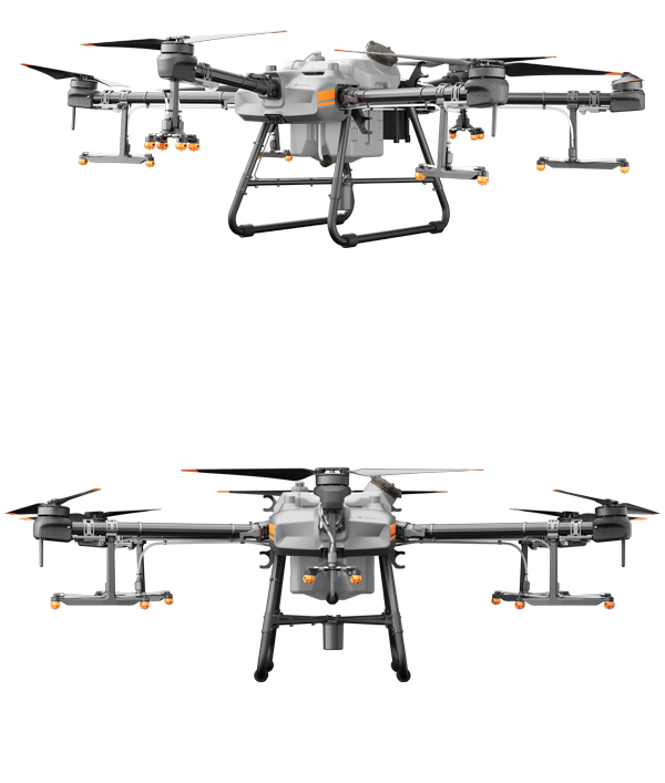 DJI Agras T30 agricultural drone sprayer with four rotors and spray boom