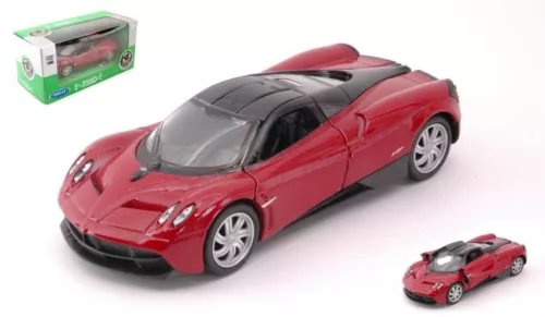 Pagani Huayra red diecast model car with black hood and silver wheels