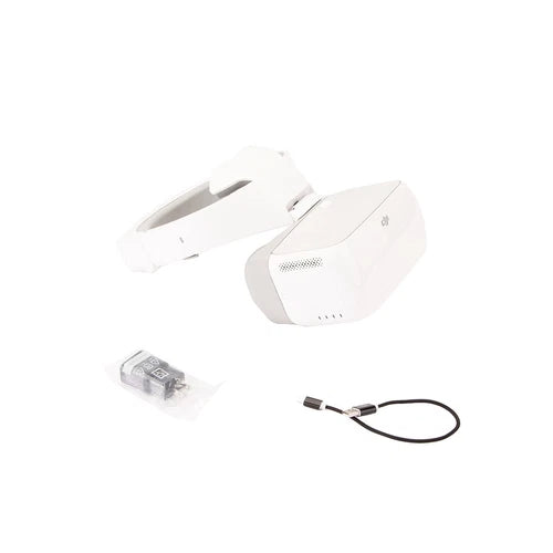 DJI FPV goggles headset with white visor, small module and connecting cable