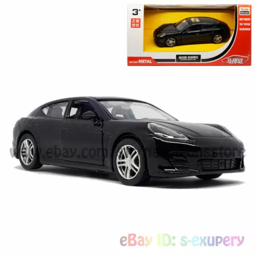 Black 1:36 scale diecast model car with glossy hood and silver wheels