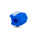 Blue jaw and neck trainer exercise ball with hexagonal opening